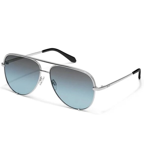 New Quay Unisex High Key Silver/Grey Light Turquoise Oversize Aviator Sunglasses main image 10